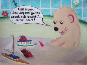 Cub in the Tub 2 - "Sea Serpen" Attacks Toy Boat by moyomongoose