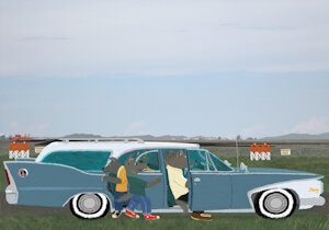 Piling Out of the Car to See the Airplane Takeoff by moyomongoose