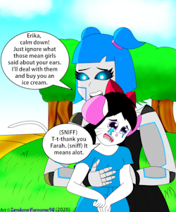 Farah comforts Erika by SimulatorFantastic90
