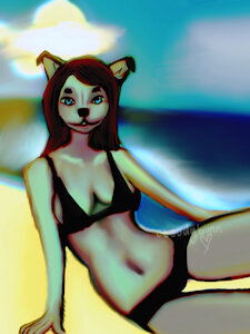 Pitbull girl at beach by cloudybunn