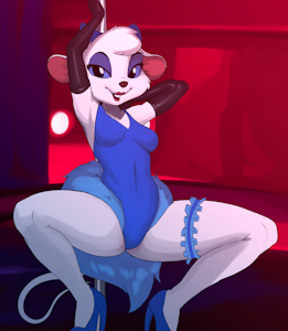 Miss Kitty Mouse putting on a show and taking off them blues by darkfox84