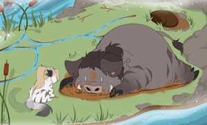 |Line - art|fluffy cat and fat boar <3 by DENUSKA08