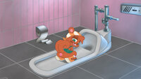 Mitzy using a squat toilet (Flat Color Version) by Skunkville