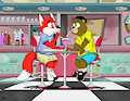 Al Bear and Dexter Fox sharing an ice cream malt by AlBear