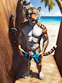 Beach Tiger Peeing in Shower by Logically