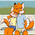 Sibling Stuff #2 - Hugging on the Bench by NinoFoxx