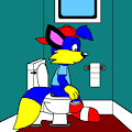 Alex the Fox sitting on the toilet in sleeper train by CartoonFoxArt2002