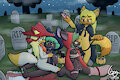 halloween in the graveyard with subby bats by dilbertdog