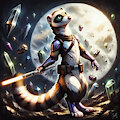 A ferret warrior stands tall, holding a lightsaber