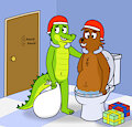 Croc and Bert stuck in toilet gift delivery by BearsFlush