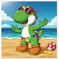 Yoshi on the beach with sunglasses - AI by SergioLH25