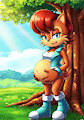 Preggy Sally Acorn leaning against a tree by BigPandaSebArts2024