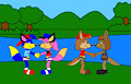 Alex, Becky, Brucie and Wallabee on a double date by CartoonFoxArt2002