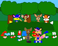 Alex, Spencer, Brucie and Billy Naked in the Bush with Becky and Wallaroo by CartoonFoxArt2002
