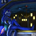 Sitting On a Window Sill in the Evening Enjoying a Blueberry Pie. by Billblok