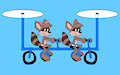 Rusty and Rosy Raccoon flying in a pedal-copter by CartoonFoxArt2002