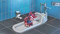 Murphy using a squat toilet by Skunkville